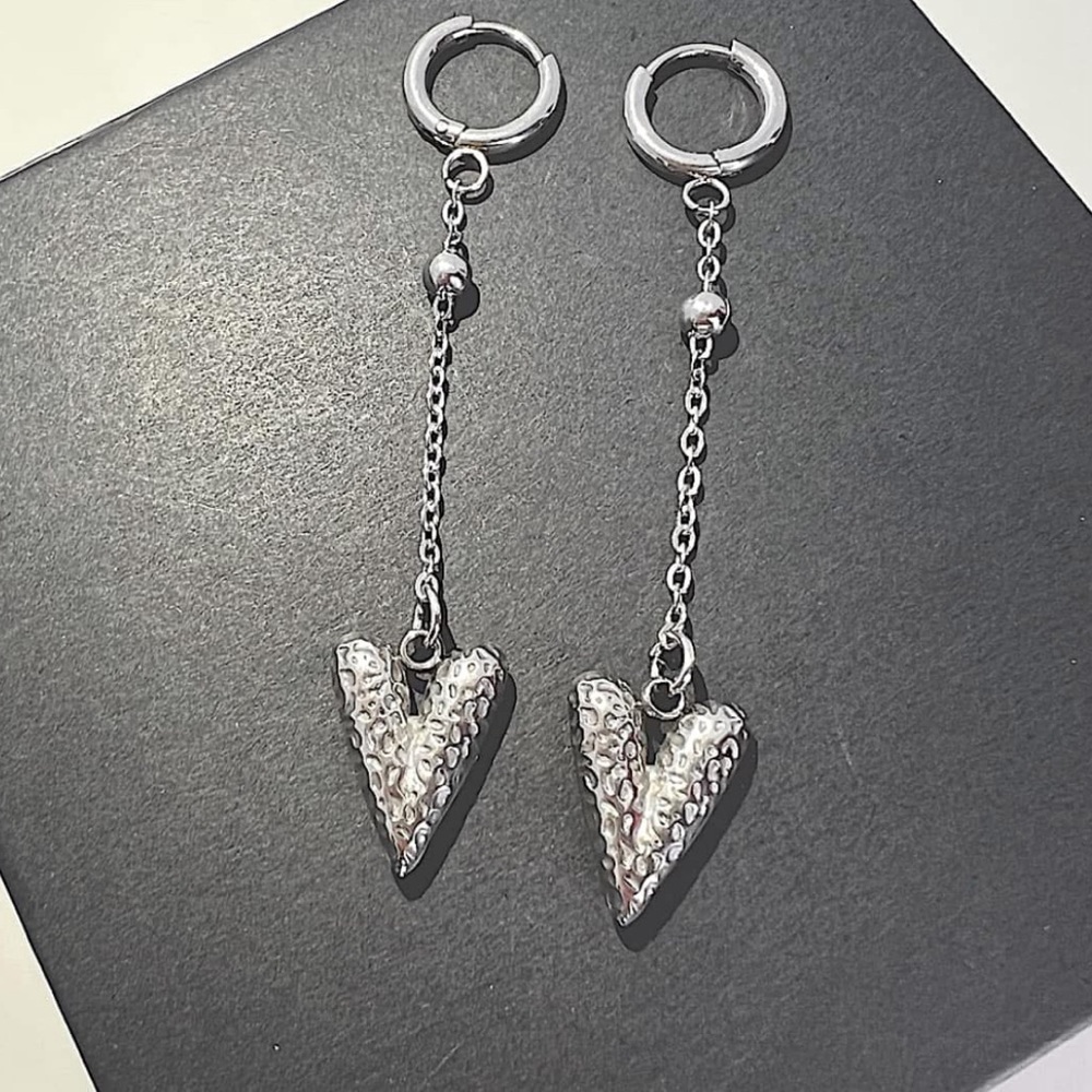 Platinum Heart Drop Earrings